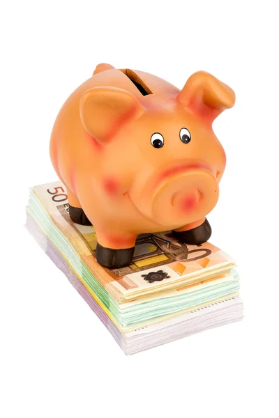 Sparschwein auf Banknoten — Stockfoto