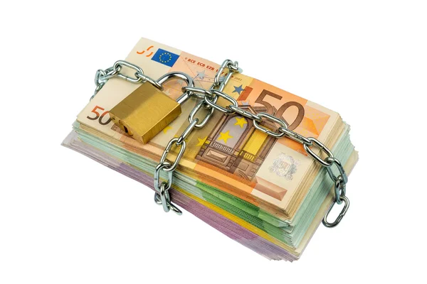 Banconote in euro con catena e lucchetto — Foto Stock