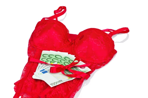 Red lingerie with money bills — Stock Photo, Image