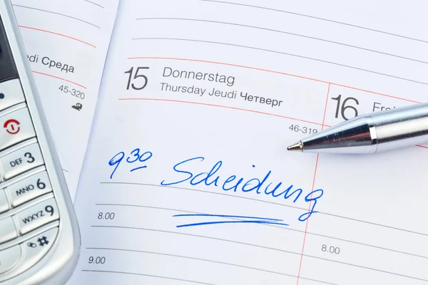 Vermelding in de kalender echtscheiding — Stockfoto