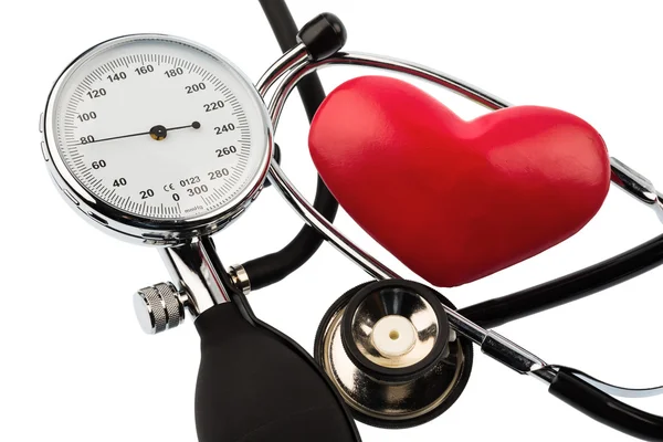 Sphygmomanometer and heart — Stock Photo, Image