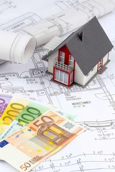 House plan with euro banknotes — Stock Photo, Image