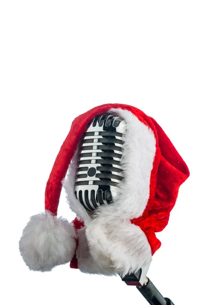 Microfono retrò con cappello Babbo Natale — Foto Stock