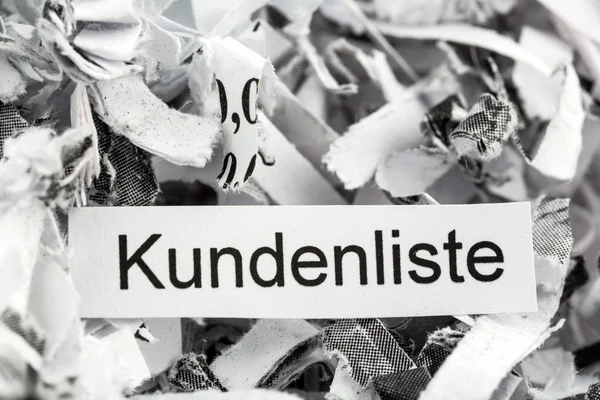 Geschreddertes Papier Stichwort Kundenliste — Stockfoto