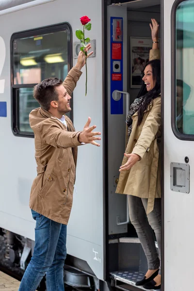 Aankomst met de trein — Stockfoto