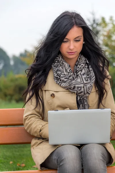 Homem com laptop no parque — Fotografia de Stock