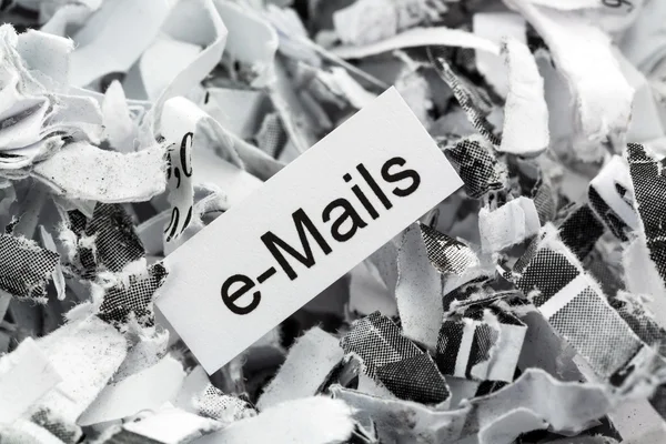 Shredded paper keyword e-mails — Stock Photo, Image