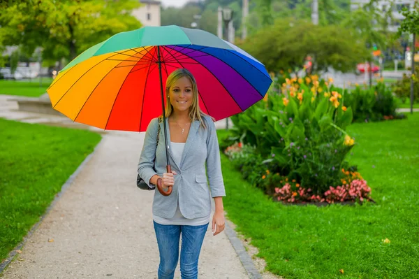 Woman with umbrella — Stock Photo, Image