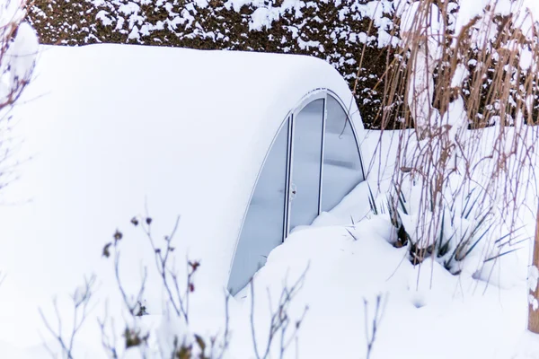 Gewächshaus im Schnee — Stockfoto