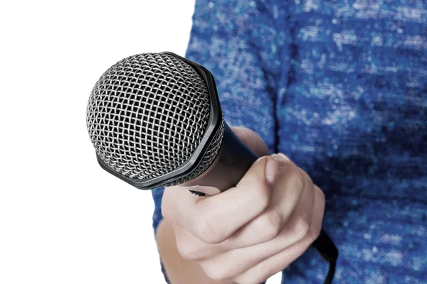 Woman holding microphone — Stock Photo, Image