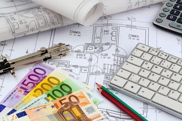House plan with euro banknotes — Stock Photo, Image