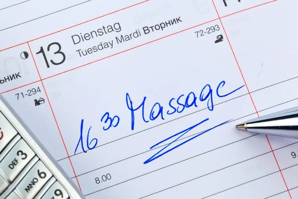 Entry to the calendar massage — Stock Photo, Image