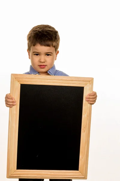 Liten pojke med svarta tavlan — Stockfoto