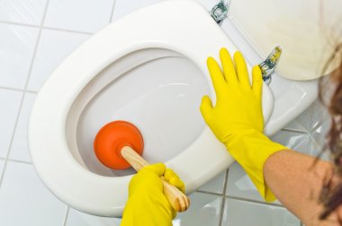 clogged toilet is cleaned clipart