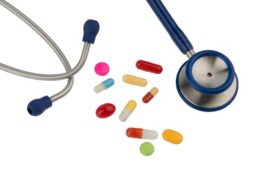 colorful tablets a stethoscope clipart
