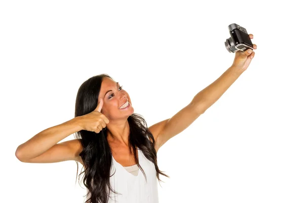 Woman makes selfi — Stock Photo, Image