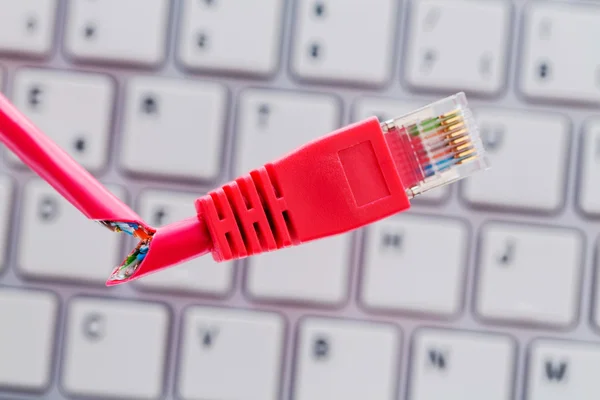 Faulty network cable on keyboard — Stock Photo, Image