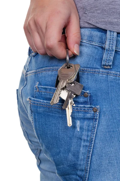 Hand of a woman with keychain — Stock Photo, Image