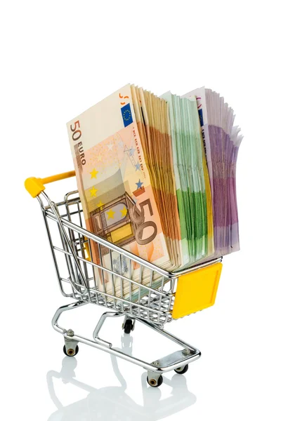 Bills in a shopping cart — Stock Photo, Image