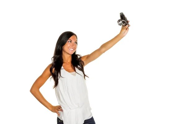 Woman makes selfi — Stock Photo, Image