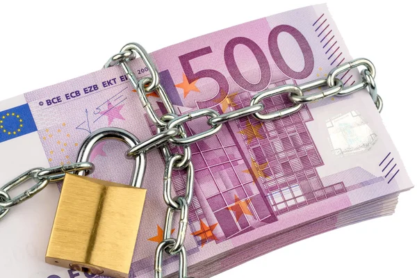Euro banknotes with chain and padlock — Stock Photo, Image