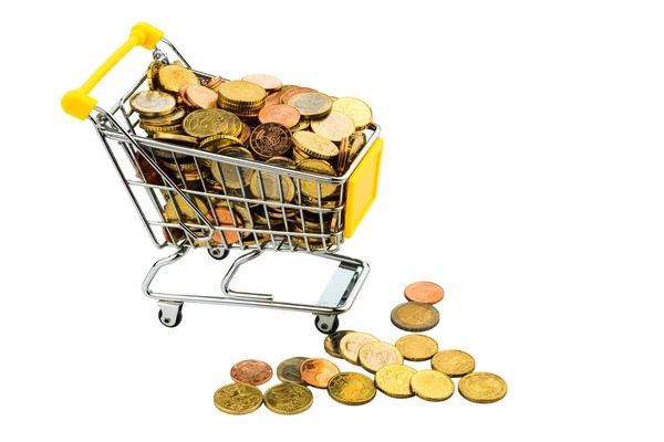 Carrito de compras con dinero — Foto de Stock