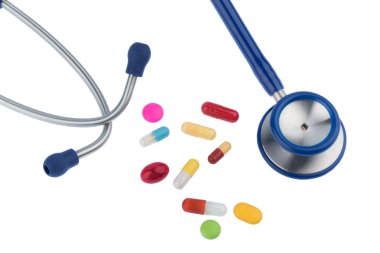 colorful tablets a stethoscope clipart