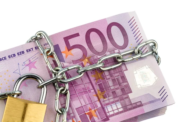 Banconote in euro con catena e lucchetto — Foto Stock