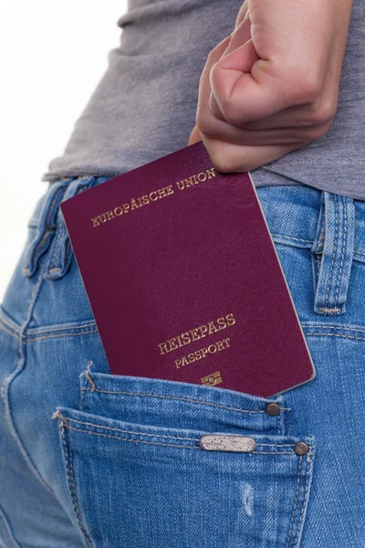 Hand of a woman with passport — Stock Photo, Image