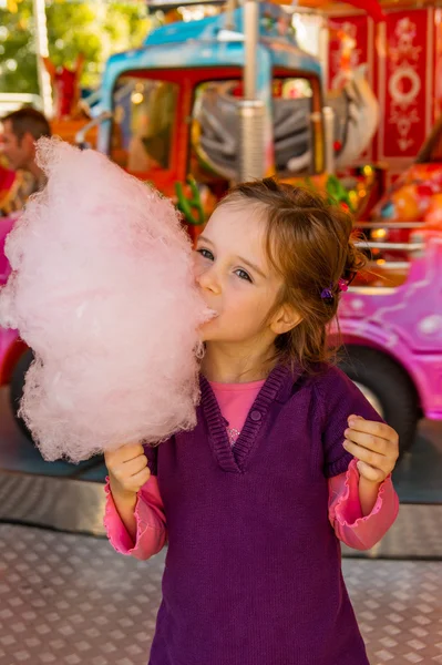 Child on kirtag with cotton candy — Stock Photo, Image