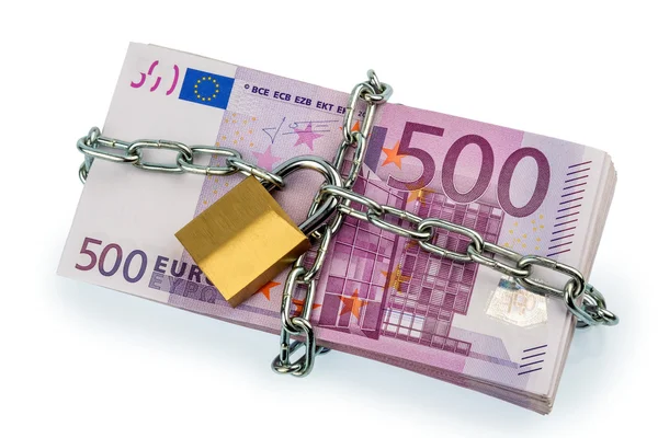 Eurosedlar med kedja och hänglås — Stockfoto