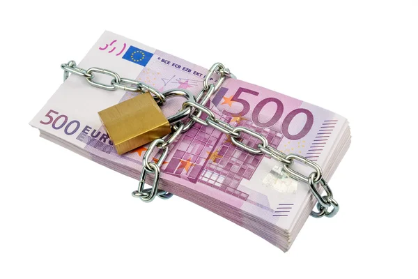 Banconote in euro con catena e lucchetto — Foto Stock