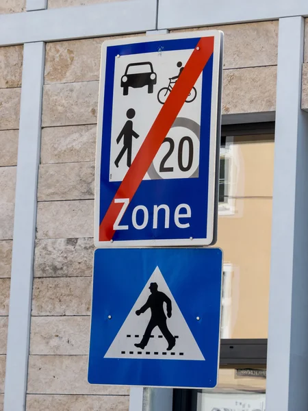 Traffic signs encounter zone — Stock Photo, Image