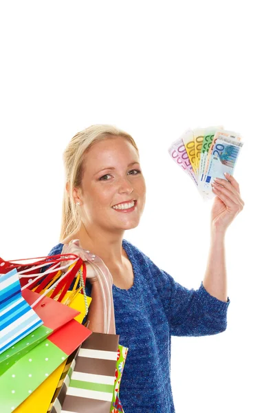 Mujer con bolsas de compras durante las compras —  Fotos de Stock