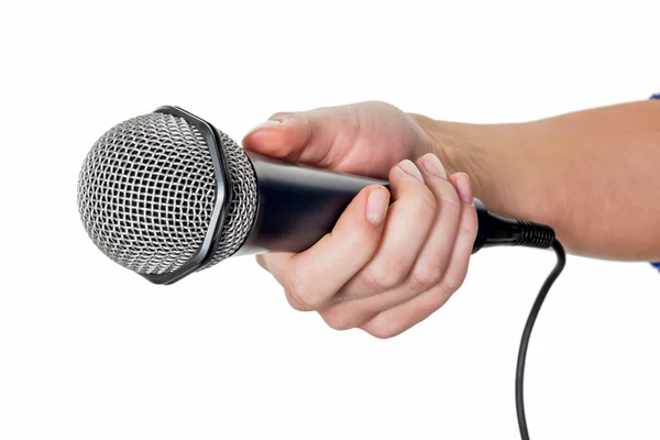 Woman holding microphone — Stock Photo, Image