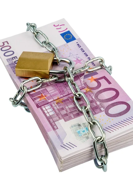 Banconote in euro con catena e lucchetto — Foto Stock
