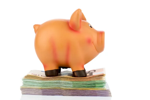 Piggy Bank en billetes —  Fotos de Stock