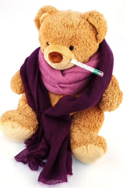 Teddy bear with thermometer — Stock Photo, Image