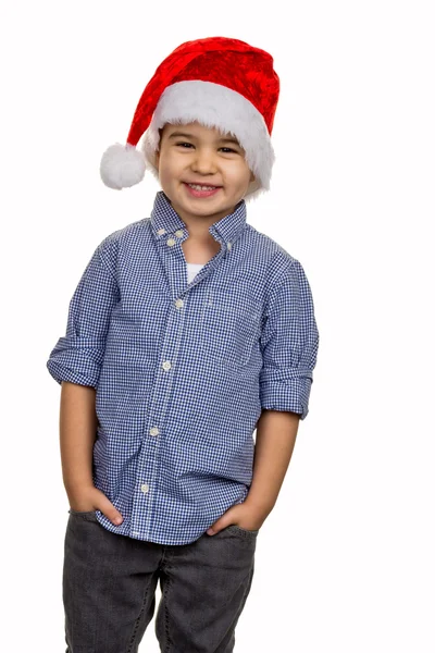 Liten pojke med jultomten hatt — Stockfoto