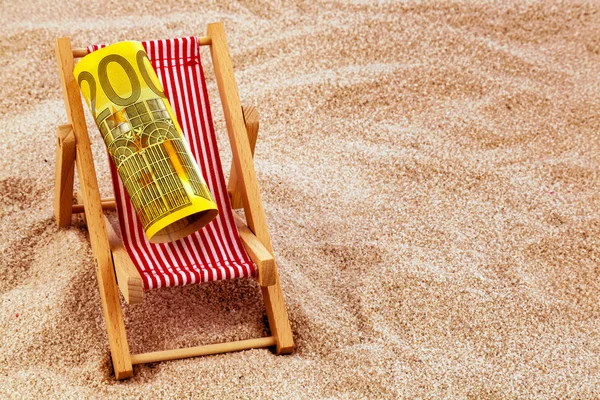 Beach chair with euro bill — Stock Photo, Image