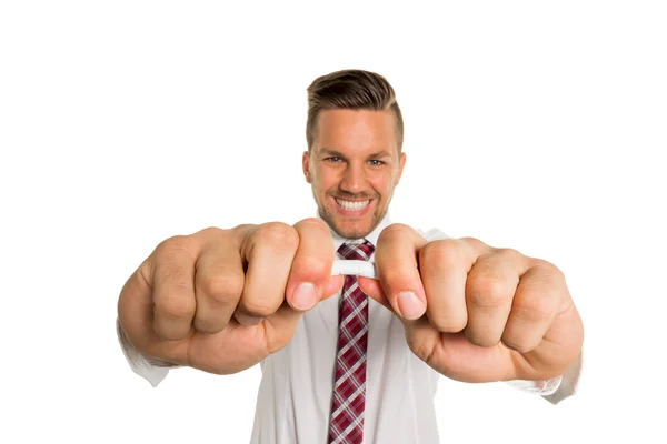 Man breaks cigarette — Stock Photo, Image