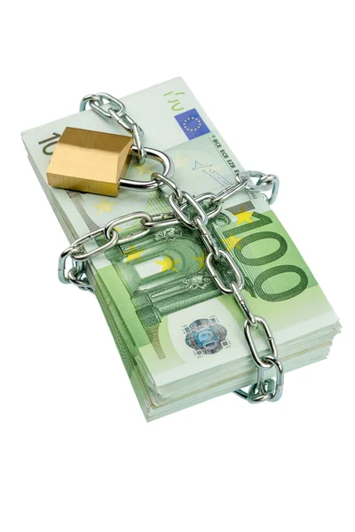 Euro banknotes with chain and padlock — Stock Photo, Image