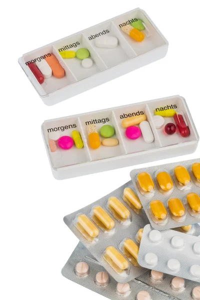 P-piller dispenser och tabletter — Stockfoto