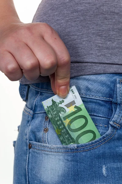 Hand with euro bill — Stock Photo, Image