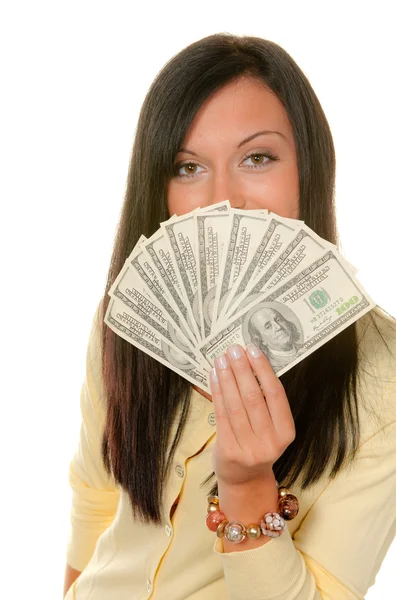 Woman with dollar bills Royalty Free Stock Images