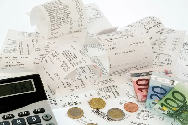 Calculadora, recibos, facturas — Foto de Stock