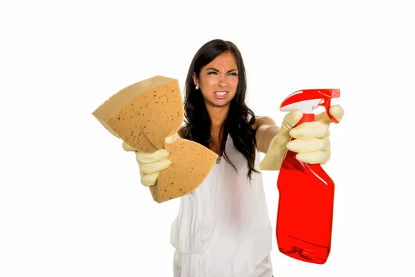 Housewife cleaning annoyed about — Stock Photo, Image