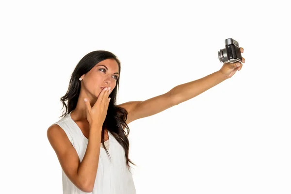 Kvinnan gör selfi — Stockfoto