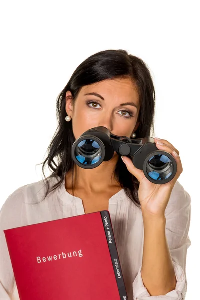 Vrouw met toepassingsportefeuille — Stockfoto