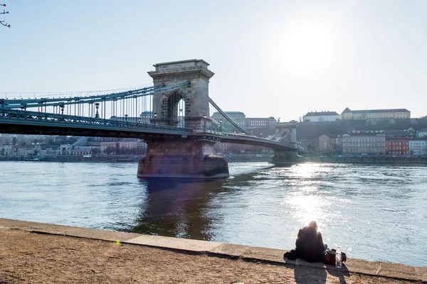 Hongarije, Boedapest, chain bridge — Stockfoto